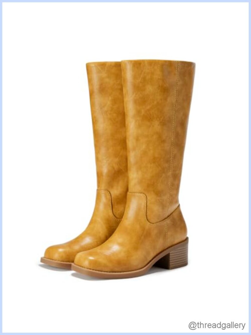 Faux Leather Knee High Boots Square Toe Wide Calf Chunky Block Heel